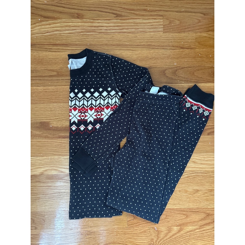 Hanna Andersson Kids US 10 Black Polka Dot Fair Isle Organic Cotton Pajama Set